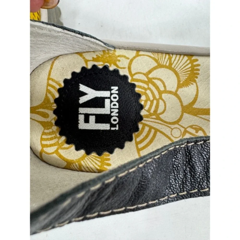 Fly‎ London Yace163Fly Peep Toe Wedge Sandals Leather Ankle Strap Yellow